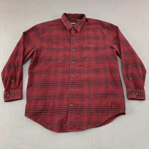 Orvis Shirt Mens XL Red Black Plaid Flannel Button Front Long Sleeve Two Pocket